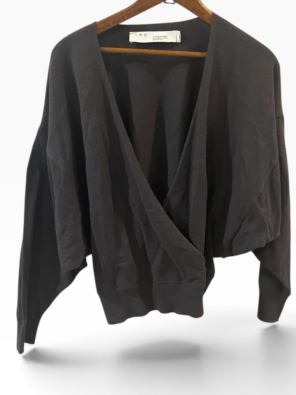 IRO Wrap Style V-Neck Sweater Dark Gray Paris Size Small